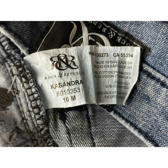 Rock & Republic Kasandra Blue Jeans Boot Cut 10M Frayed Embellished RN130273 - Picture 9 of 10